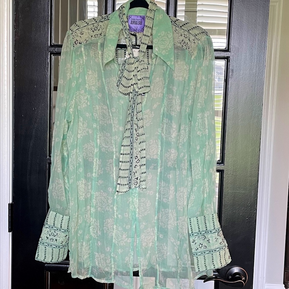 Free People Anna Sui Blouse - Light Green- XL